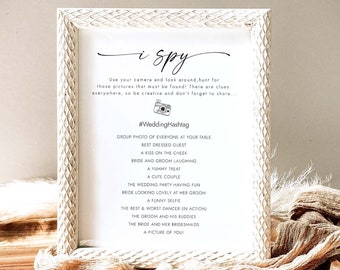 Wedding I Spy Game Sign Photo Hunt Game Minimalist Wedding Photo Hunt Sign Wedding Signs Wedding Hashtag Sign Editable Templates W4 S1