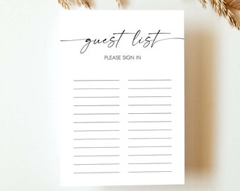 Guest List Bridal Shower Guest List Please sign In Guest Checklist  Guestbook Sign Guest List Page Wedding Guest List Instant Download MD1