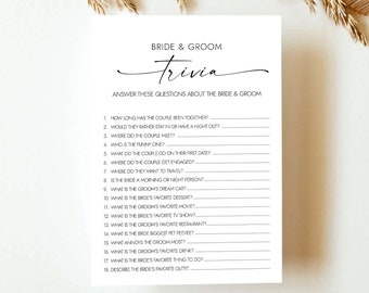 Bridal Shower Trivia Game Who Knows The Couple Best Game Minimalist Bridal Shower Game Bridal Trivia Shower Games Instant Download MD1