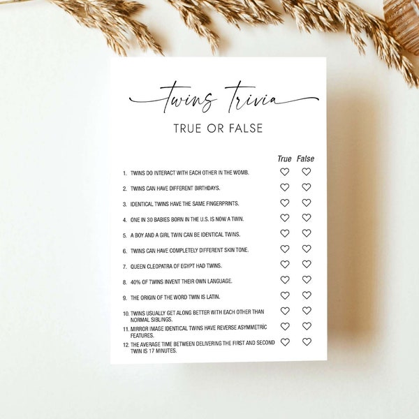 Twins Trivia Game Twins True or False Game Twins Trivia True or False Fun Twin Games Minimalist Baby Shower Printable Instant Download MD4