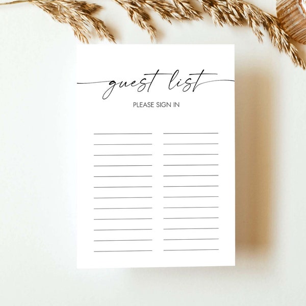 Guest List Bridal Shower Guest List Please sign In Guest Checklist  Guestbook Sign Guest List Page Wedding Guest List Instant Download MD1