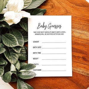 Guess Baby's Birth Stats Baby Guesses Card Baby Stat Baby Prediction Quiz Minimalista Baby Shower Juegos Juego de correspondencias Descarga instantánea H16