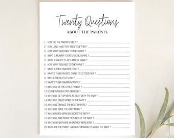 Twenty Questions About the Parents Minimalist Baby Shower Games Who Knows Mommy Daddy Best Modern Script Baby Shower Instant Download H16