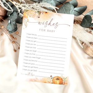 Wishes for Baby Baby Shower Wish Cards Printable Kürbis Baby Shower Spiele Herbst Baby Shower Baby Gebetskarte Lustige Baby Shower Andenken MD5