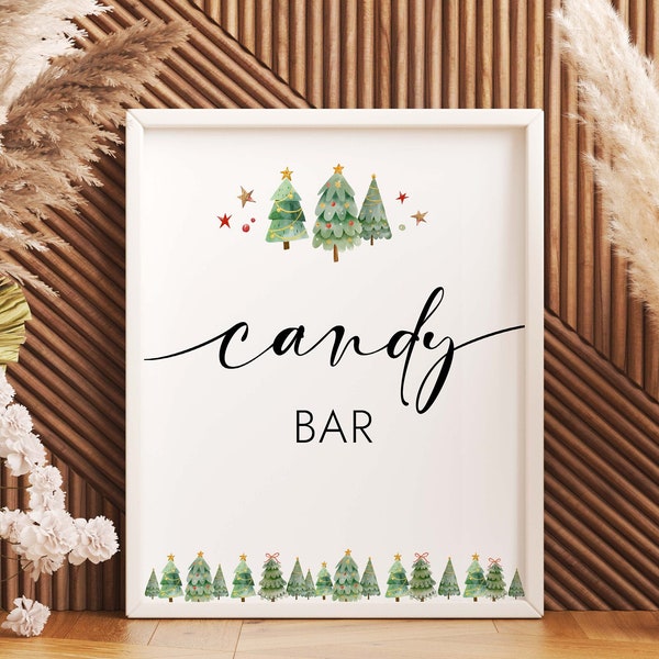 Christmas Candy Bar Sign Candy Buffet Sign Dessert Bar Sign Pine Tree Baby Shower Sign Sweet Treat Winter Party Santa Game Merry Little CHR4