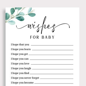 Baby Wunschkarten Wünsche für Baby Eukalyptus Baby Shower Grün Gebetskarte Grüne Blätter Baby Shower Junge Mädchen Baby Shower EK6