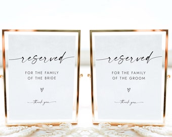 Wedding Reserved Signs Minimalist Reserved Sign Minimalist Reserved Cards Reserved Seat Sign Editable Reserved Sign Template Printable W4 S1