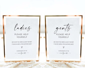 Wedding Bathroom Basket Sign Ladies Bathroom Sign Gentlemen Bathroom Sign Please Help Yourself Wedding Bathroom Sign Guest Decoration W2 S1