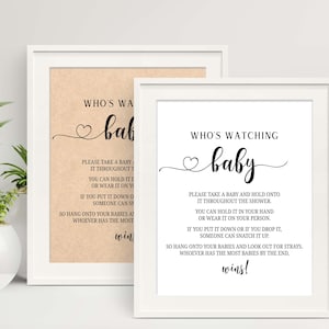 Chi sta guardando Baby Game Sign Chi sta guardando Baby Sign Carta Kraft stampabile Giochi di baby shower Baby Bump Sign Download istantaneo K16 K28