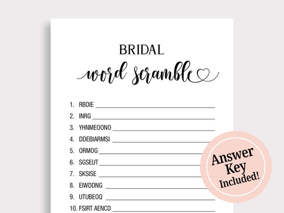 Word Scramble Bridal Shower Game Modern Wedding Shower Games | Etsy
