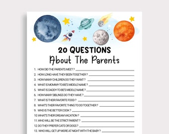 Outer Space Baby Shower Game 20 Questions About the Parents Rocket Astronaut Galaxy Planets Baby Shower Boy Baby Shower Games Printable GX6