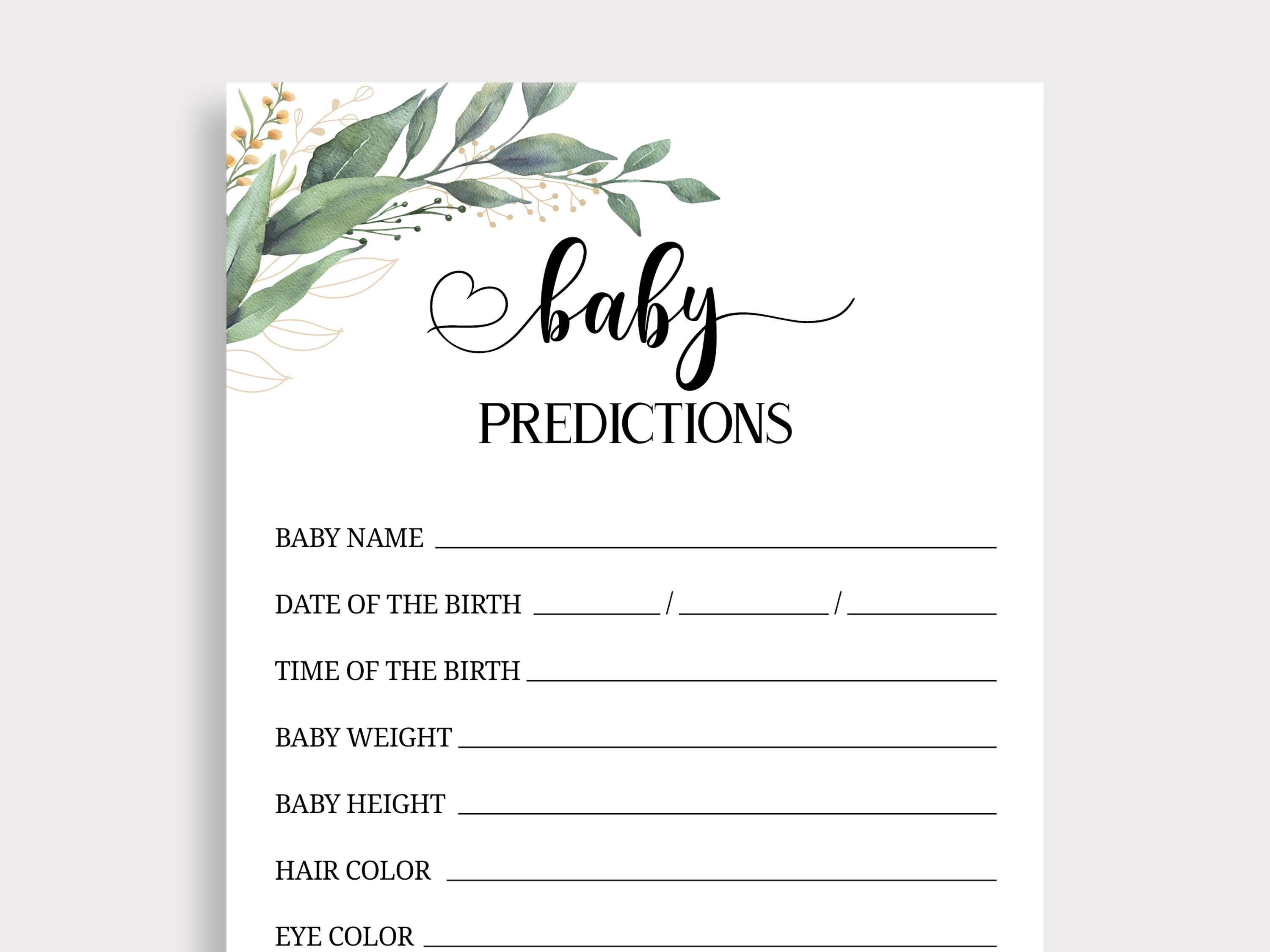 Baby Prediction Cards Baby Predictions Baby Guesses Card Guess The Baby 