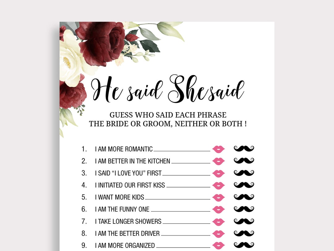 He Said She Said Template, Printable Bridal Shower Game, Blush and ...