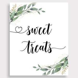 Sweet Treats Sign, Desserts Table Sign, Treats Table Sign, Greenery ...