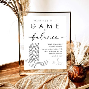 Jenga Guestbook Sign Wedding Guest Book Wedding Building Blocks Sign Wishes for Newlyweds Marriage is a Game of Balance Wedding Signs W4 S1 imagen 3