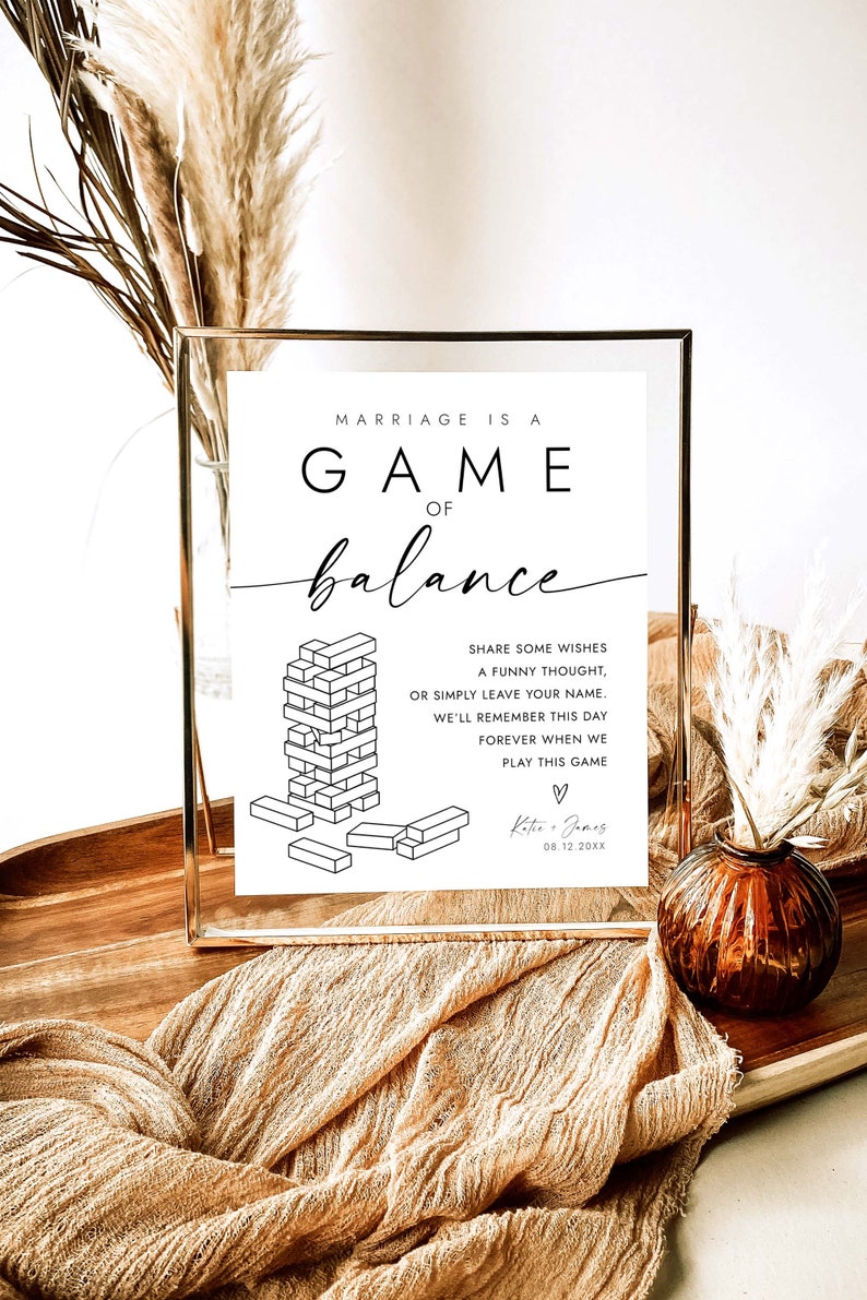 Jenga Guestbook Sign Wedding Guest Book Wedding Building Blocks Sign Wishes for Newlyweds Marriage is a Game of Balance Wedding Signs W4 S1 imagen 3