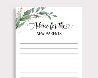 Conseils pour les nouveaux parents Cartes de baby shower Greenery Baby Shower Jeux Activités Parents à être Baby Wishes Saupoudrer des idées Bricolage imprimable C16