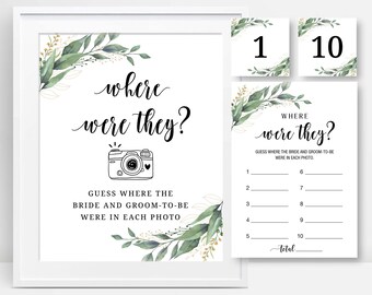 Where Were They Bridal Shower Game Greenery Bridal Shower Game Couples Photo Game Fun Bridal Shower Game Printable Instant Download C18