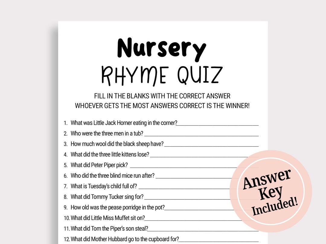 Nursery Rhyme Game Guess the Nursery Rhyme Minimalist Baby Shower Game