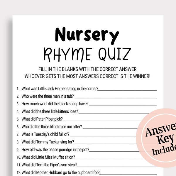 Nursery Rhyme Game Guess the Nursery Rhyme Minimalist Baby Shower Game Gender Neutral Nursery Rhyme Quiz Printable Instant Download J16