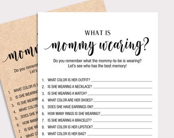What is Mommy Wearing Game Rustic Baby Shower Games Printable Gender Neutral Baby Shower Activity Kraft Paper Instant Download K16