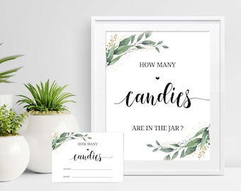 Guess How Many Candies Are In The Jar Game, Printable Candy Game, Candy Guessing Game, Candies Game, Baby Shower Games, Greenery, C16, D28