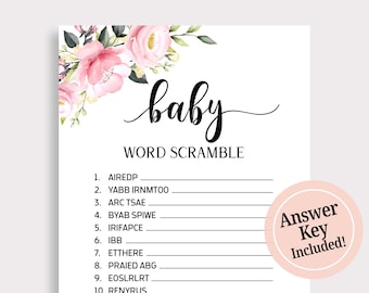 Baby Word Scramble Game, Baby Scrambled Word Game, Pink Floral Scrambled Baby Shower Game, Baby Girl Shower Games, Instant Download, P16