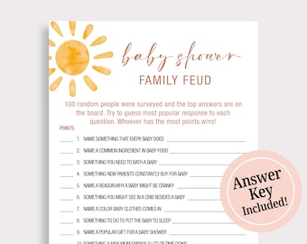 Baby Shower Family Feud  Game Baby Feud Game Fun Baby Shower Game Sunshine Rainbow Baby Shower Printable Instant Download Gender Neutral SN6