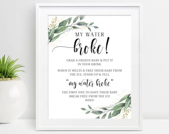 My Water Broke Game, Frozen Baby Game, Ice Cube Baby Game, Shower Drink Game, Greenery Baby Shower Games, Instant Download, C16, D28