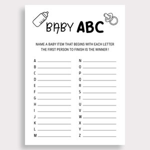 Baby ABC Game Baby Shower Alphabet Game A to Z Item Name Simple Baby ...