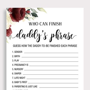 Who Can Finish Daddys Phrase Game, Floral Baby Shower Game Printable, Dads Phrase, Daddy's Phrase, Dad's Phrase, Instant Download, DIY, G16 image 1