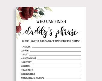 Who Can Finish Daddys Phrase Game, Floral Baby Shower Game Printable, Dads Phrase, Daddy's Phrase, Dad's Phrase, Instant Download, DIY, G16