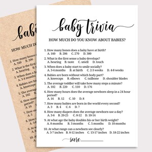 Baby Trivia Game, Baby Shower Trivia, Kraft Baby Shower Games, Rustic Baby Shower Party Activity Game Cards, Gender Neutral, Digital, K16 image 2