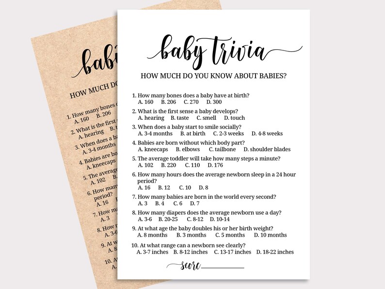 Baby Trivia Game, Baby Shower Trivia, Kraft Baby Shower Games, Rustic Baby Shower Party Activity Game Cards, Gender Neutral, Digital, K16 image 2