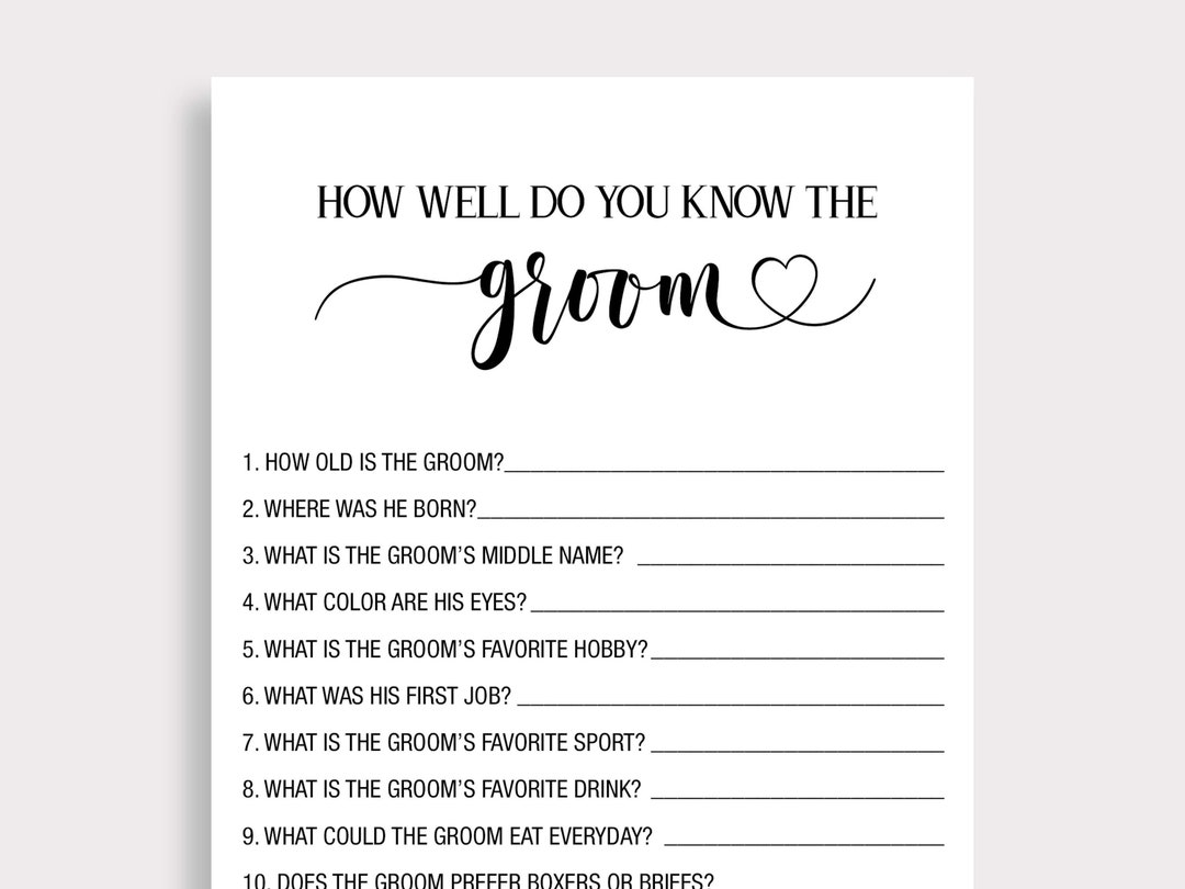 How Well Do You Know the Groom Game, Minimalist Bridal Shower Game ...