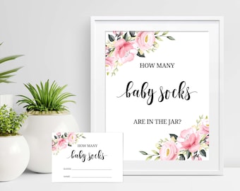 How Many Baby Socks are in the Jar Game Sign Baby Socks Game Pink Baby Shower Sock Game Girl Baby Shower Printable Instant Download P16 P28