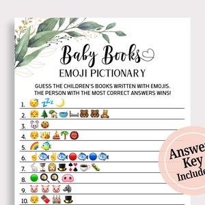 Baby Shower Baby Books Emoji Pictionary Game Baby Books Game Livre pour enfants Emoji Pictionary Game Verdure Baby Shower Storybook Game T16