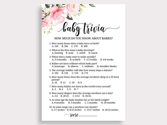 Baby Shower Trivia Game Printable, Baby Shower Trivia Quiz, Rustic Baby  Shower Game, Instant Download, Kraft Paper Baby Shower Game