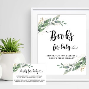 Boeken voor babyshower teken Neem een boek mee in plaats van een kaart Babyboek aanvraagkaart afdrukbare babyshower Baby's Library DIY C16 D28