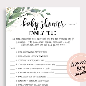 Baby Shower Family Feud Game Baby Shower Feud Game Funny Baby Shower Game Greenery Baby Shower Game Instant Download Gender Neutral C16