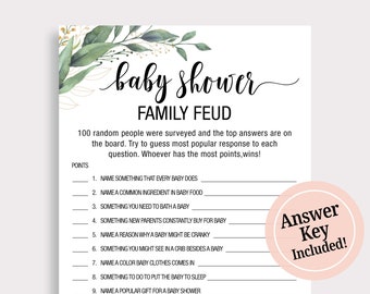 Baby Shower Family Feud Game Baby Shower Feud Game Funny Baby Shower Game Greenery Baby Shower Game Instant Download Gender Neutral C16