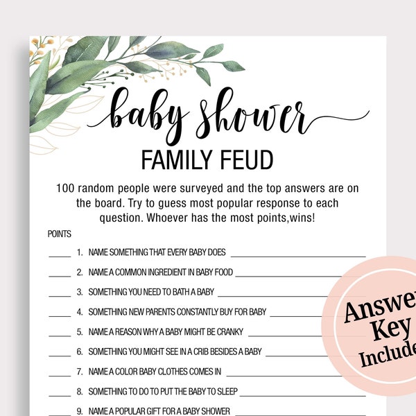 Baby Shower Family Feud Game Baby Shower Feud Game Funny Baby Shower Game Greenery Baby Shower Game Instant Download Gender Neutral C16