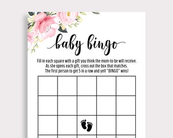 Baby Shower Bingo Game Cards, Baby Bingo Cards, Baby Shower Party Games, Imprimible Floral Bingo Card, Instant Download, Gender Neutral, P16