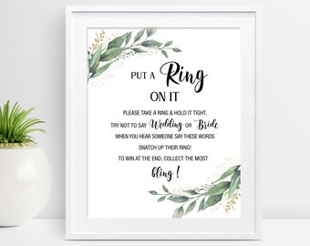 Ring Game, Put A Ring On It, Don't Say Bride or Wedding,  Boho Bridal Shower GameS Printable, Greenery Bridal Shower Game, Leaf, C18, D32