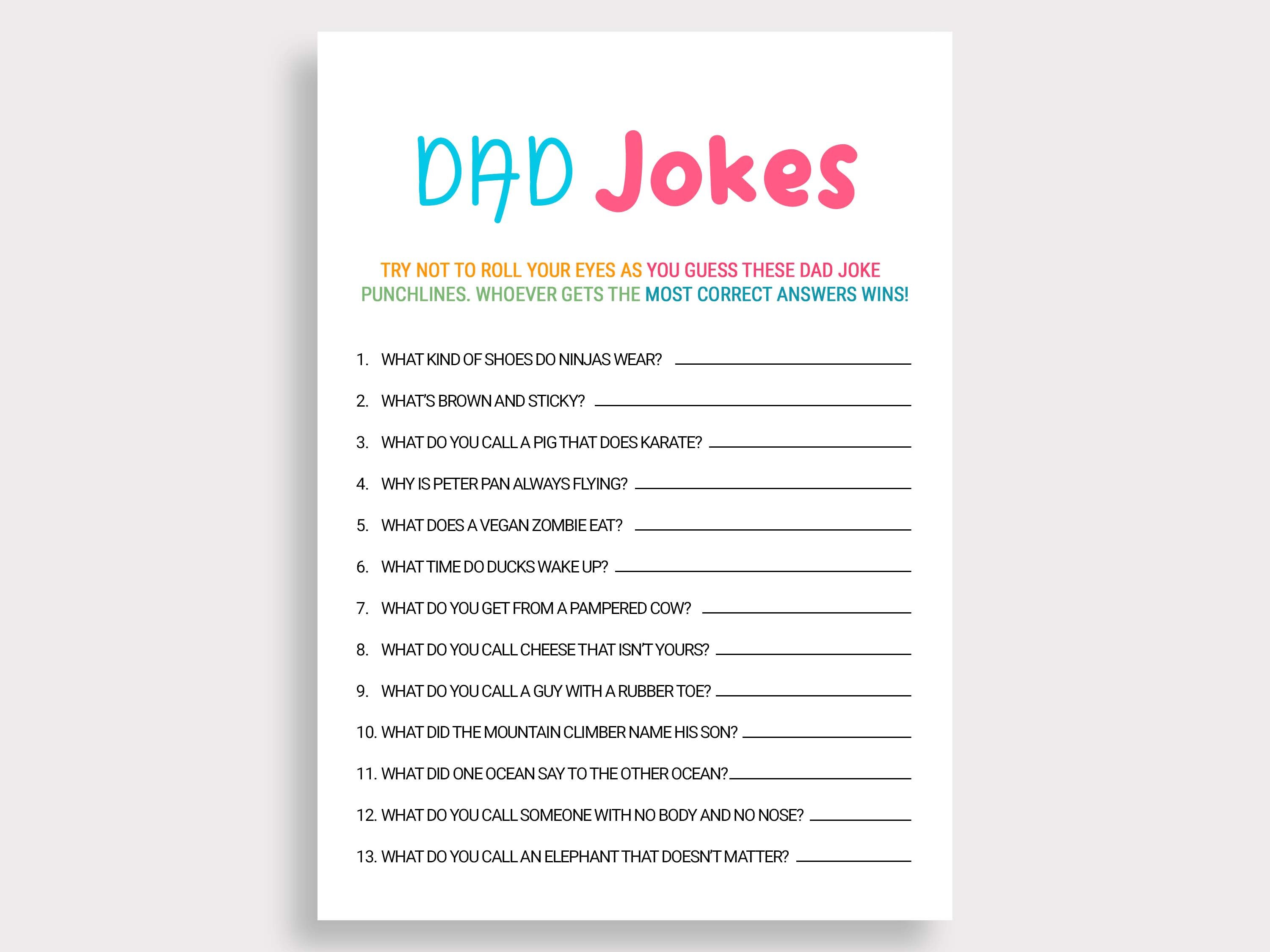 Dad Jokes Baby Shower Game Printable Dad Jokes Game Trivia - Etsy México