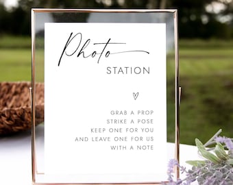 Photo Station Sign Grab A Prop And Strike A Pose Minimalist Wedding Guestbook Sign Minimalist Wedding Sign Photo Booth Sign Printable W4 S1