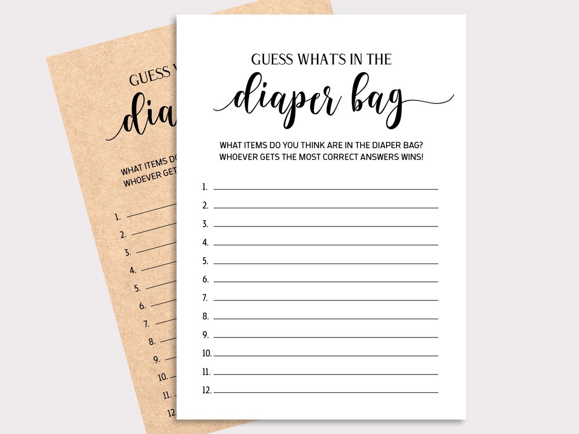 Guess What's in the Diaper Bag Baby Shower Printable Game Etsy
