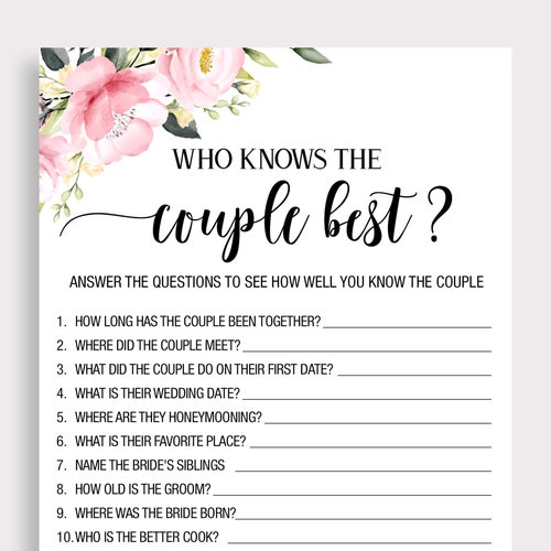 Floral Who Knows the Bride the Most Game Blush Bridal Shower - Etsy