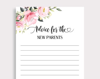 Advice for the New Parents Cards Words of Wisdom Advice for Parents Floral Pink Baby Shower Sprinkle Baby Shower Games Instant Download P16