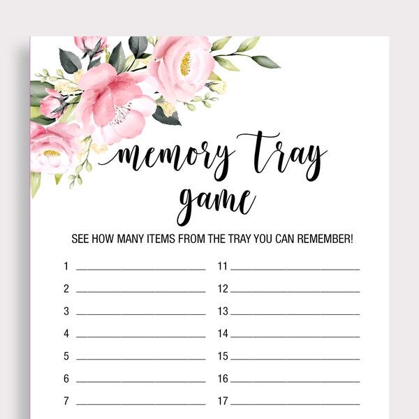 Memory Tray Game, Floral Apron Game, Guess the Items on Apron, Boho, Pink Rose Guessing Game, Printable Bridal Shower Games, Digital, P18